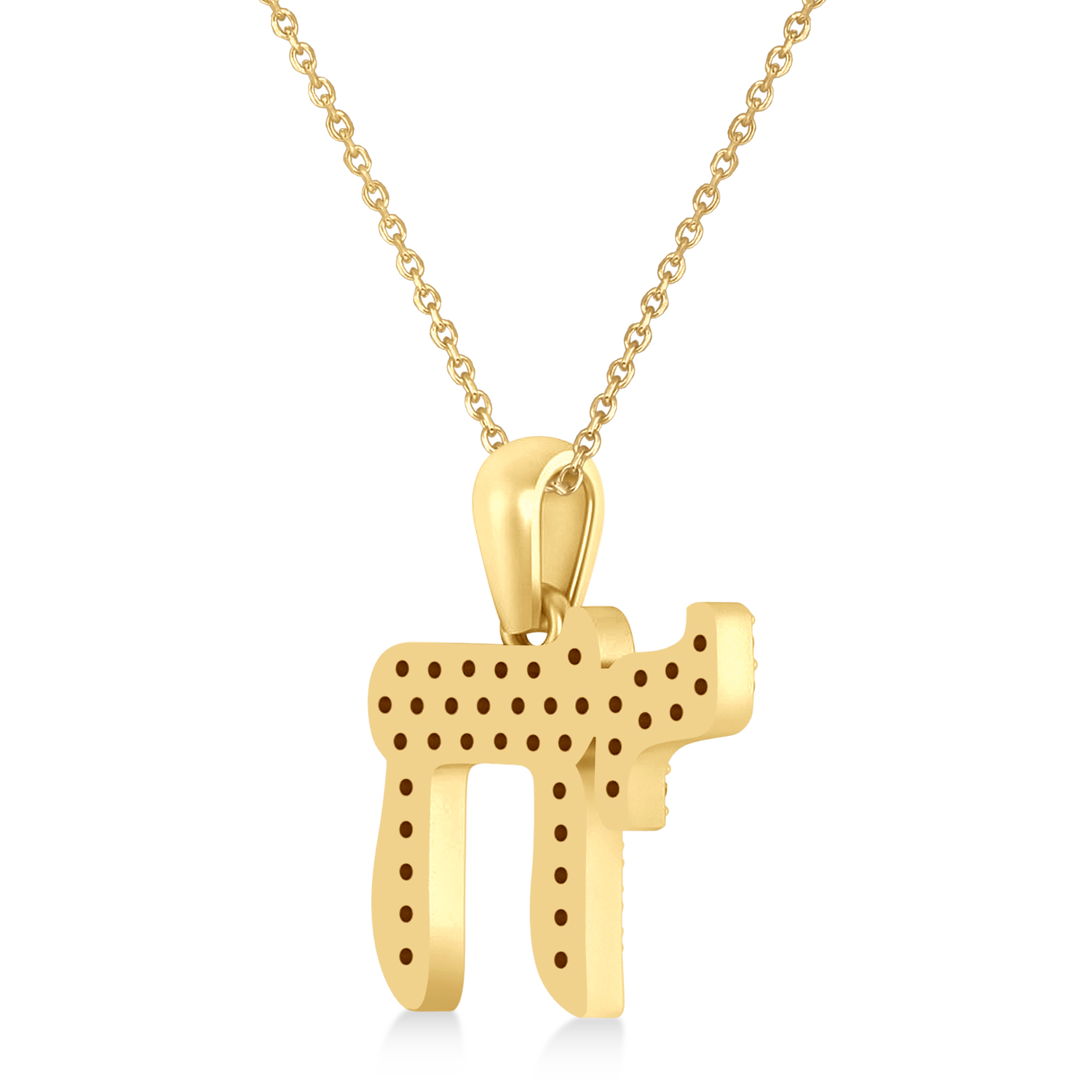 Diamond Jewish Chai Pendant Necklace 14K Yellow Gold (0.57ct)