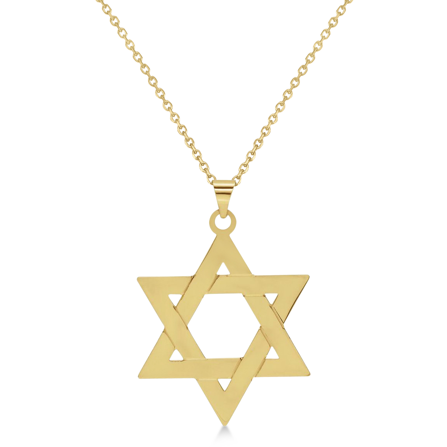 Jewish Star of David Large Pendant Necklace 14K Yellow Gold