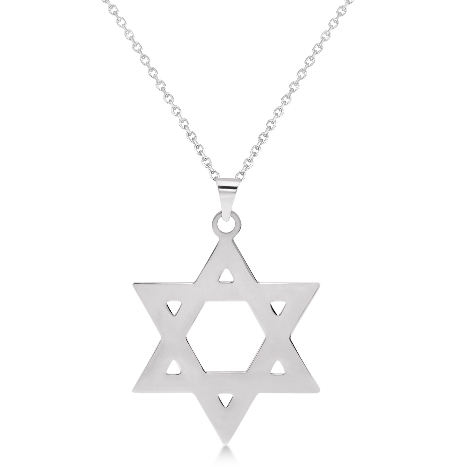Jewish Star of David Large Pendant Necklace Sterling Silver