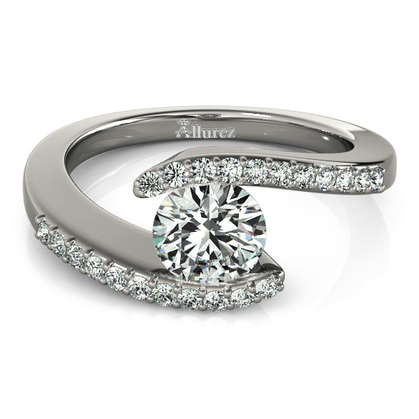 Diamond Accented Tension Set Engagement Ring Setting 14k White Gold (0.17ct)