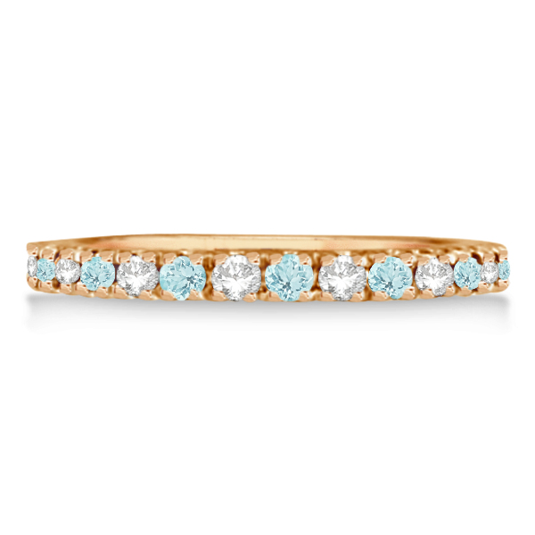 Diamond & Aquamarine Ring Guard Anniversary Band 14k Rose Gold (0.32ct)