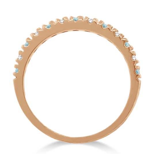 Diamond & Aquamarine Ring Guard Anniversary Band 14k Rose Gold (0.32ct)