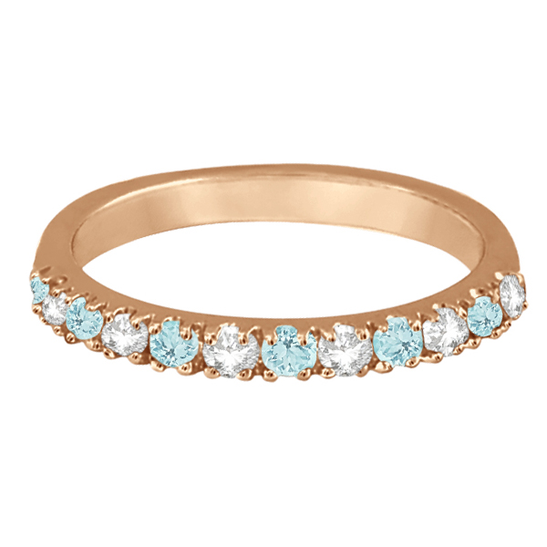 Diamond & Aquamarine Ring Guard Anniversary Band 14k Rose Gold (0.32ct)