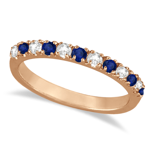 Lab Grown Diamond & Lab Blue Sapphire Ring Guard Stackable Band 14k Rose Gold (0.32ct)