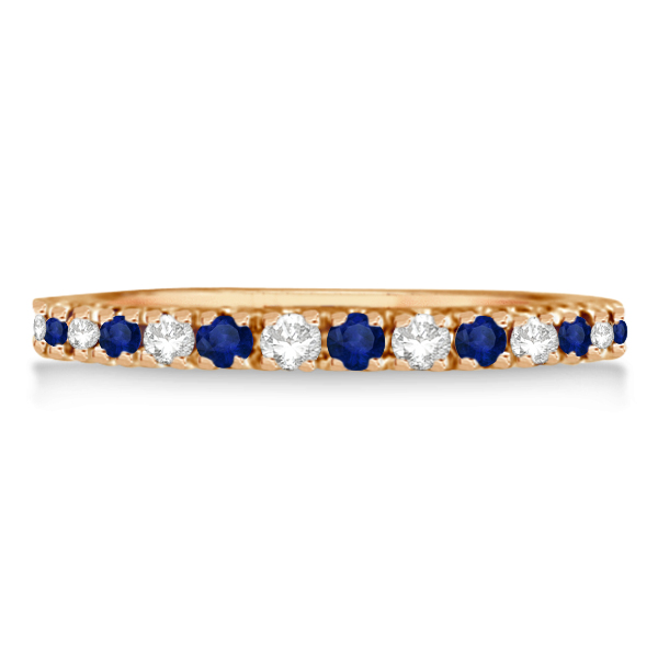 Lab Grown Diamond & Lab Blue Sapphire Ring Guard Stackable Band 14k Rose Gold (0.32ct)