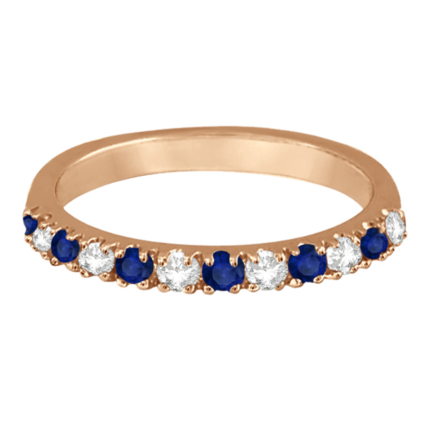 Lab Grown Diamond & Lab Blue Sapphire Ring Guard Stackable Band 14k Rose Gold (0.32ct)