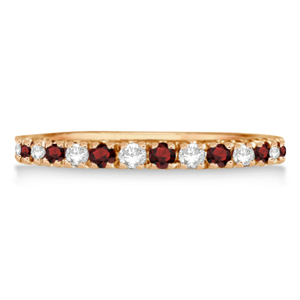 Diamond and Garnet Ring Guard Anniversary Band 14K Rose Gold (0.37ct)