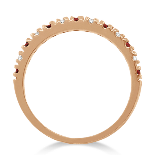 Diamond and Garnet Ring Guard Anniversary Band 14K Rose Gold (0.37ct)