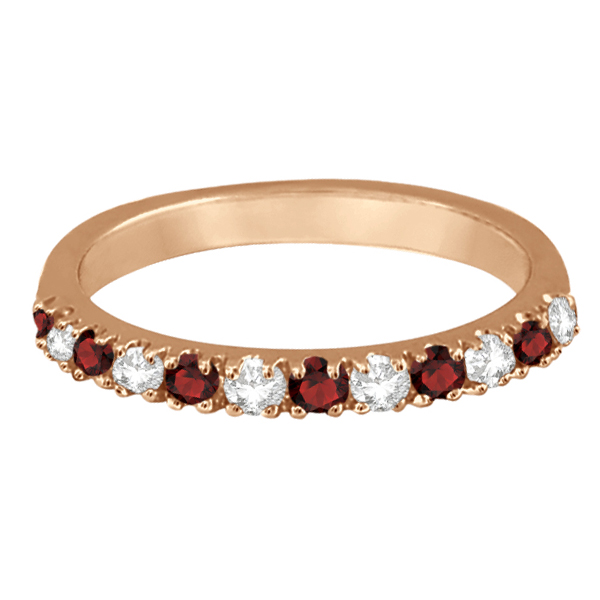 Diamond and Garnet Ring Guard Anniversary Band 14K Rose Gold (0.37ct)