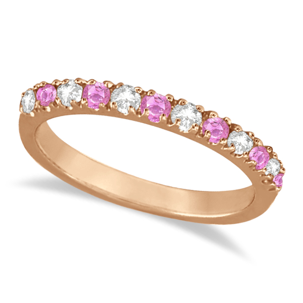 Lab Grown Diamond and Lab Pink Sapphire Ring Guard Stackable 14k Rose Gold (0.32ct)