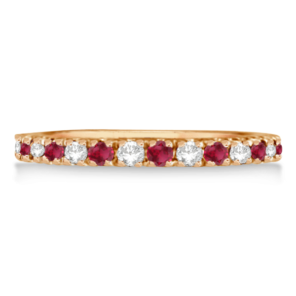 Diamond and Ruby Band Anniversary Ring Guard 14K Rose Gold (0.37ct)
