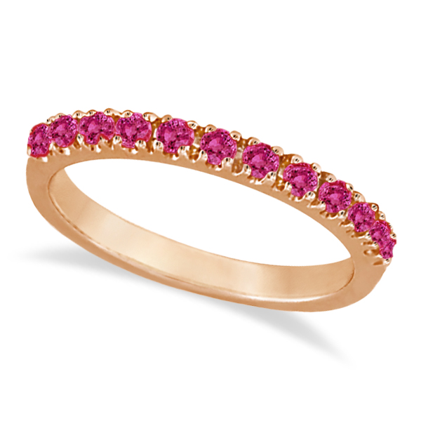 Lab Pink Sapphire Stackable Band Ring Guard in 14k Rose Gold (0.38ct)