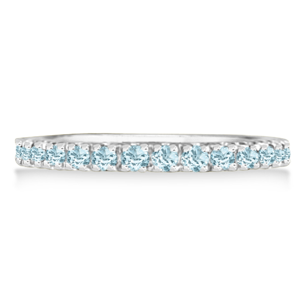 Aquamarine Stackable Ring Anniversary Band in 14k White Gold