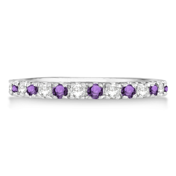 Diamond and Amethyst Ring Guard Stackable Band 14k White Gold (0.32ct)