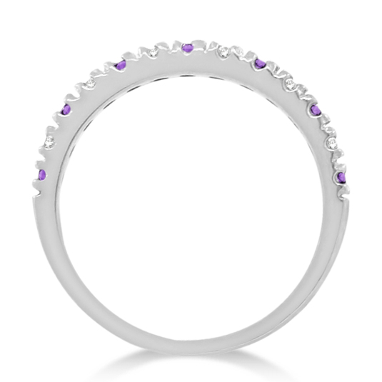 Diamond and Amethyst Ring Guard Stackable Band 14k White Gold (0.32ct)