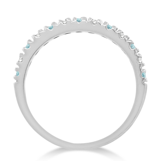 Diamond & Aquamarine Ring Guard Anniversary Band 14k White Gold (0.32ct)