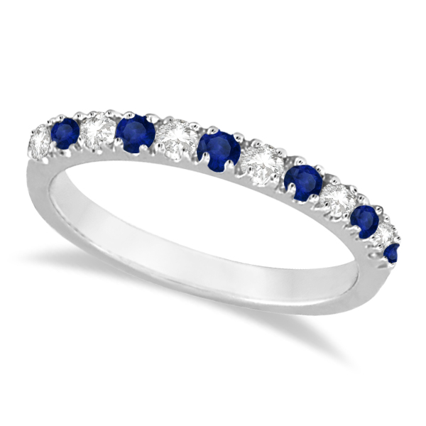 Lab Grown Diamond and Lab Blue Sapphire Ring Anniversary Band 14k White Gold (0.32ct)