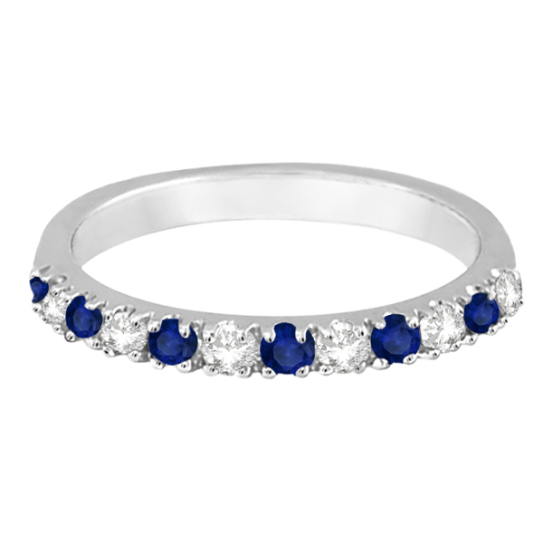 Lab Grown Diamond and Lab Blue Sapphire Ring Anniversary Band 14k White Gold (0.32ct)