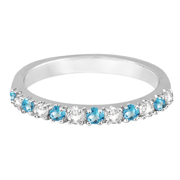 Diamond & Blue Topaz Ring Anniversary Band 14k White Gold (0.32ct)