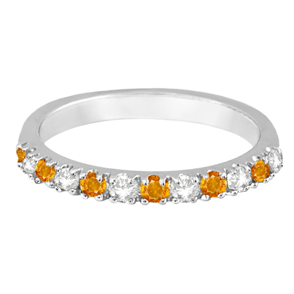 Diamond and Citrine Ring Guard Stackable Band 14k White Gold (0.32ct)