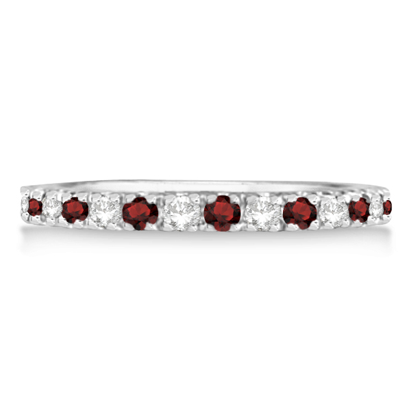 Diamond and Garnet Ring Guard Stackable Band 14K White Gold (0.32ct)