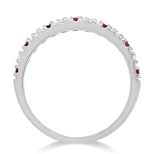 Diamond and Garnet Ring Guard Stackable Band 14K White Gold (0.32ct)