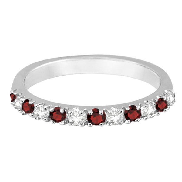 Diamond and Garnet Ring Guard Stackable Band 14K White Gold (0.32ct)