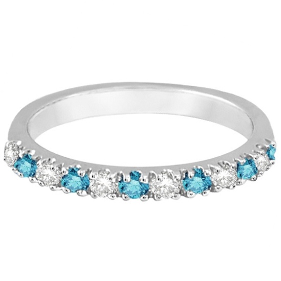 Blue & Lab White Diamond Stackable Ring Band 14k White Gold (0.25ct)