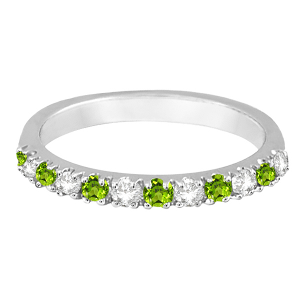 Diamond and Peridot Ring Guard Anniversary Ring 14k White Gold (0.32ct)