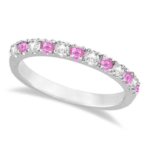 Lab Grown Diamond and Lab Pink Sapphire Ring Guard Stackable 14k White Gold (0.32ct)