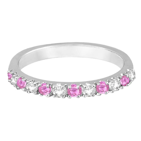Lab Grown Diamond and Lab Pink Sapphire Ring Guard Stackable 14k White Gold (0.32ct)