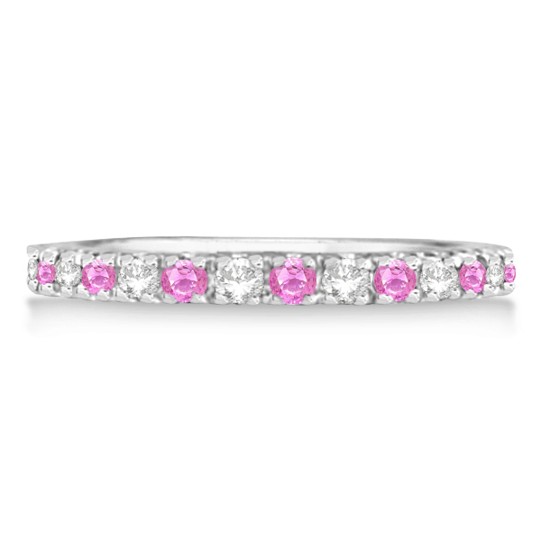 Diamond and Pink Sapphire Ring Guard Stackable 14k White Gold (0.32ct)