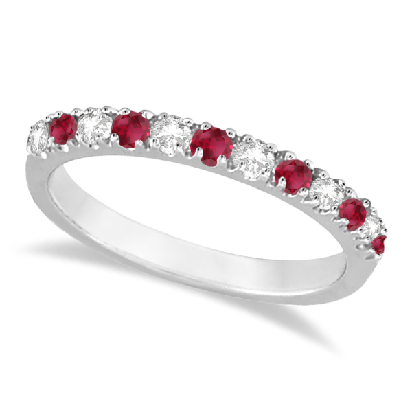 Lab Grown Diamond and Lab Ruby Ring Guard Anniversary Band 14K White Gold (0.32ct)