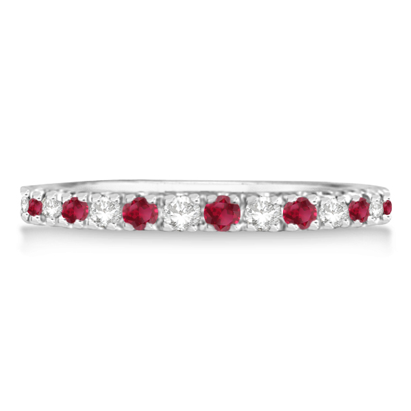 Lab Grown Diamond and Lab Ruby Ring Guard Anniversary Band 14K White Gold (0.32ct)