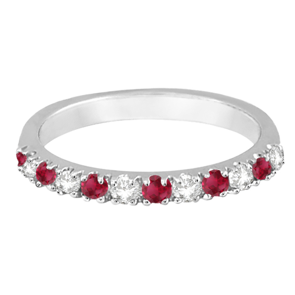Lab Grown Diamond and Lab Ruby Ring Guard Anniversary Band 14K White Gold (0.32ct)