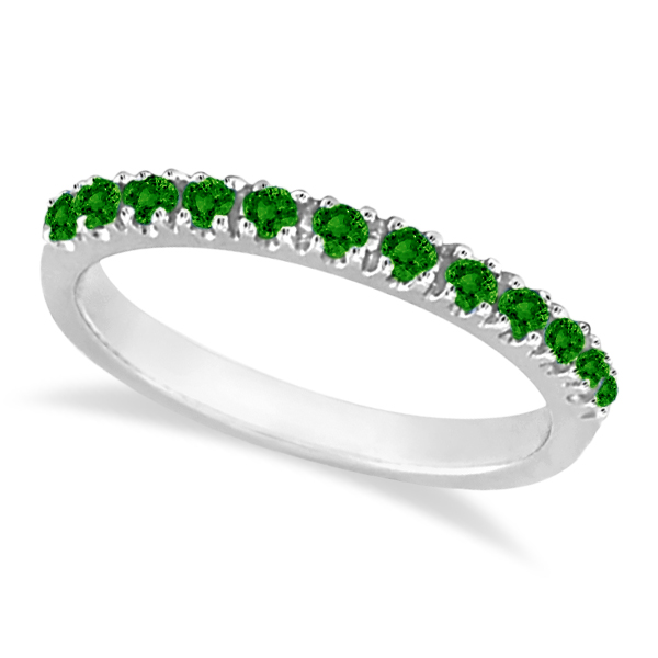 Lab Emerald Semi-Eternity Band Stackable Ring in 14K White Gold (0.38ct)