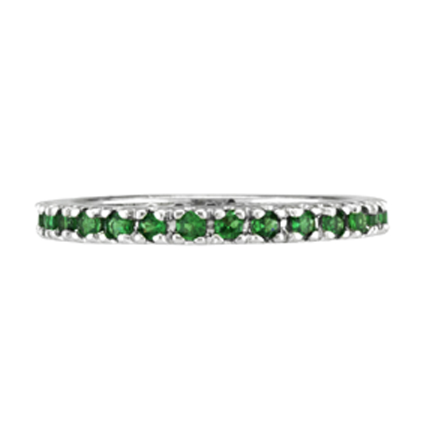 Lab Emerald Semi-Eternity Band Stackable Ring in 14K White Gold (0.38ct)
