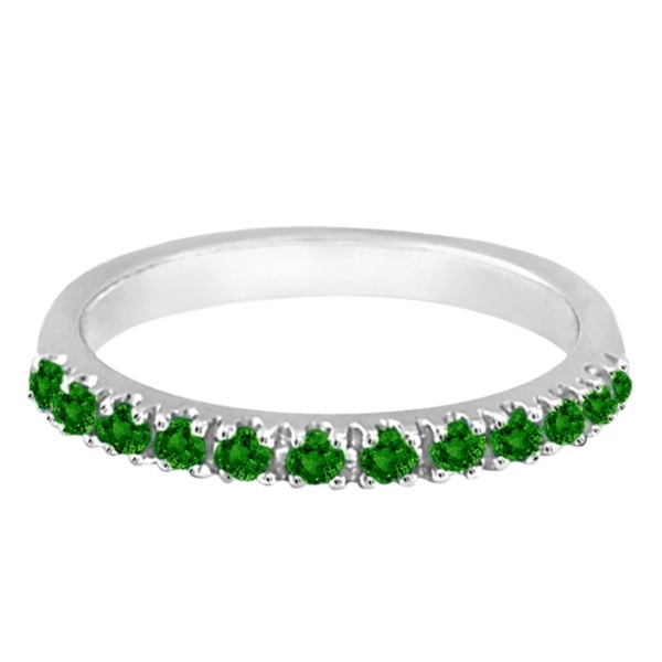 Emerald Semi-Eternity Band Stackable Ring in 14K White Gold (0.38ct)