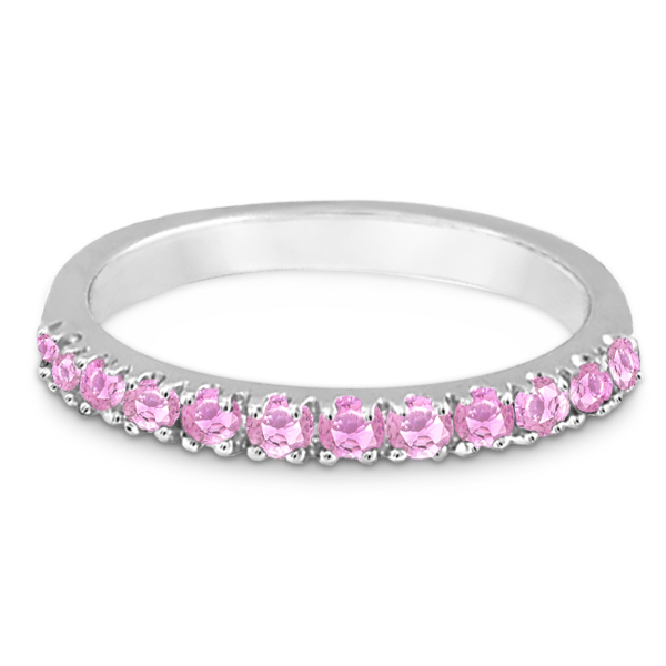 Lab Pink Sapphire Stackable Band Ring Guard in 14k White Gold (0.38ct)