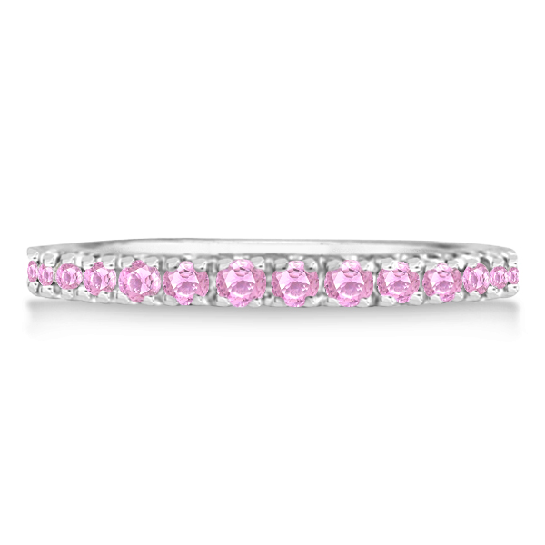 Lab Pink Sapphire Stackable Band Ring Guard in 14k White Gold (0.38ct)