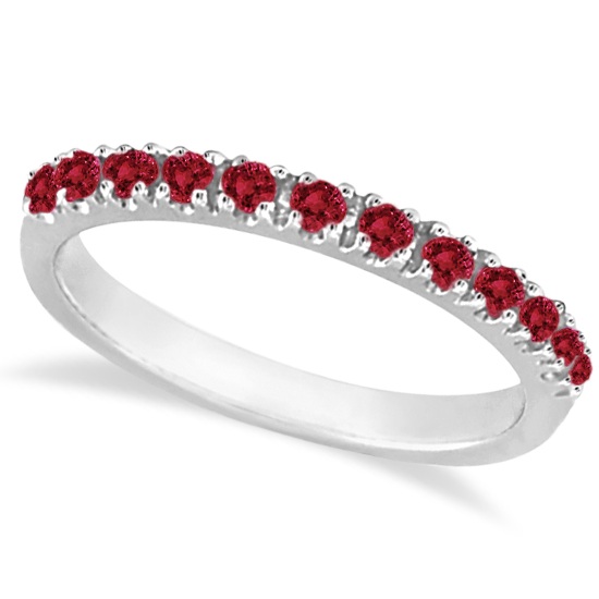 Lab Ruby Stackable Ring Guard Band 14K White Gold (0.37ct)