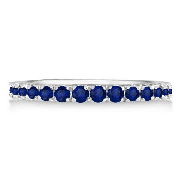 Blue Sapphire Stackable Ring/ Anniversary Band 14k White Gold IR432