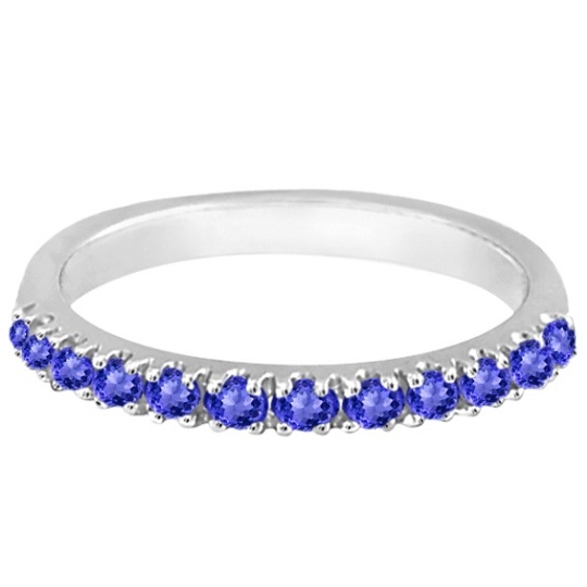 Tanzanite Stackable Band Anniversary Ring Guard 14k White Gold (0.38ct)