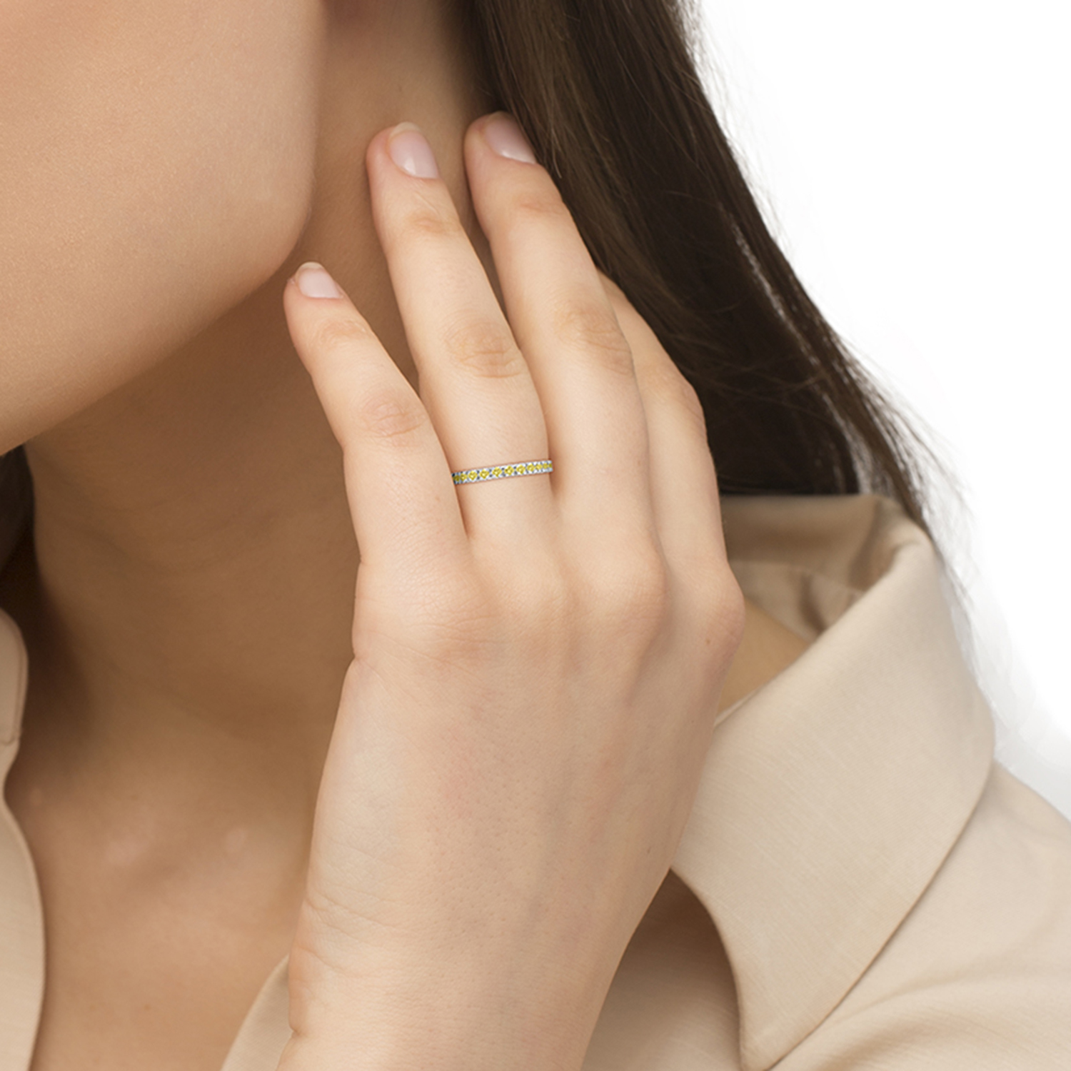 Yellow Canary Lab Grown Diamond Stackable Ring Band 14k White Gold (0.25 ct)