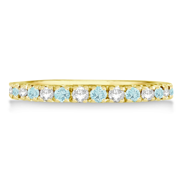 Diamond & Aquamarine Ring Guard Stackable Band 14k Yellow Gold (0.32ct)