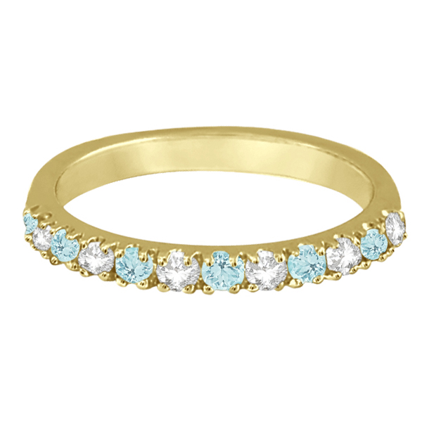 Diamond & Aquamarine Ring Guard Stackable Band 14k Yellow Gold (0.32ct)