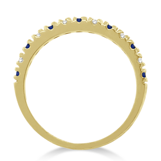 Diamond & Blue Sapphire Ring Anniversary Band 14k Yellow Gold (0.32ct)