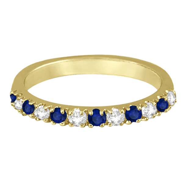 Diamond & Blue Sapphire Ring Anniversary Band 14k Yellow Gold (0.32ct)