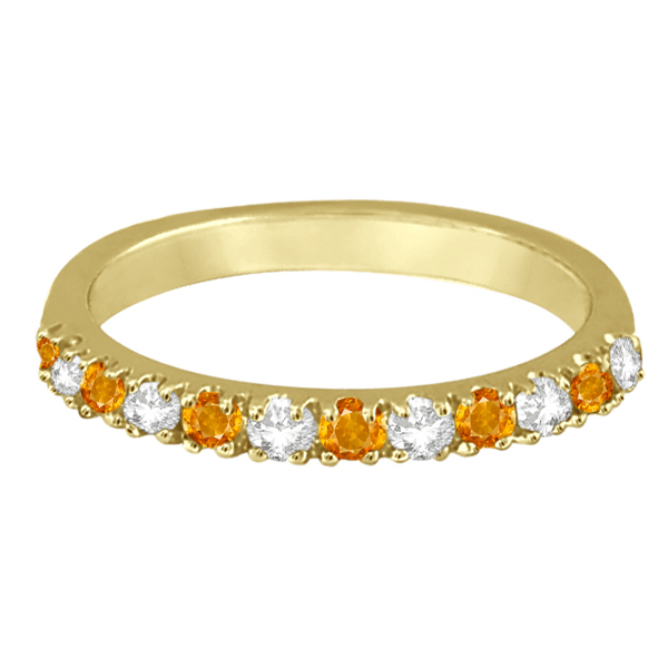 Diamond and Citrine Ring Guard Stackable Band 14k Yellow Gold (0.32ct)