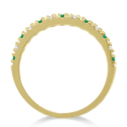 Diamond and Emerald Band Stackable Ring Guard 14k Yellow Gold (0.32ct)